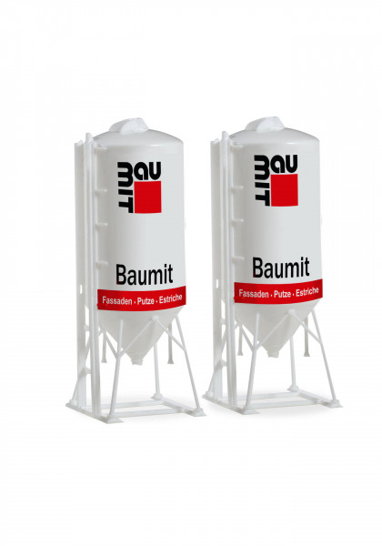 Herpa 076883 H0 - Zubehörartikel: 2 x Standsilo in der Größe von 22,5m³, der Firma &quot;Baumit&quot;