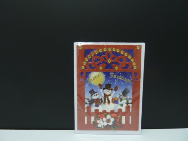 Handgearbeitete 3-D Weihnachtskarte mit Motiv &quot;Schneemann mit Freunde&quot;