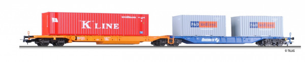 Tillig 76579 H0 - Gelenkwagen für den Container-Transport mit Taschenwagenteil mit Ladung (Bauart -