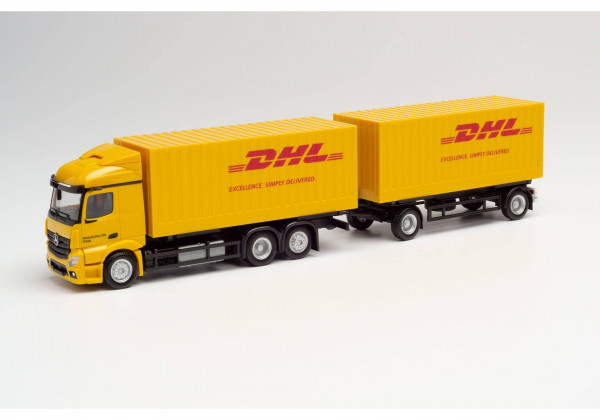 Herpa 311809 H0-LKW-Modell: MB Actros `18 Streamspace 2.3 Cargoboxen-Hängerzug &quot;DHL&quot;