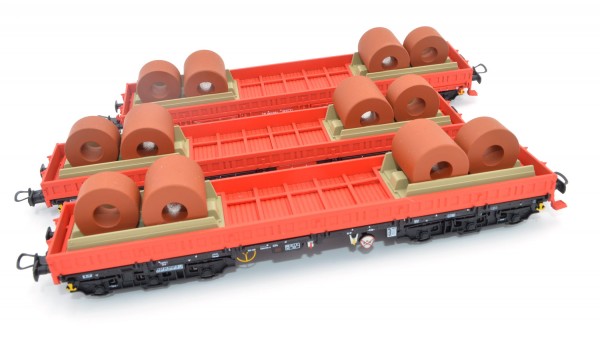 NPE-Modelle 22030 H0-DC-Güterwagen-Set, 3-teilig, Niederbordwagen m. Ladung, Ep. V, DBAG-Cargo
