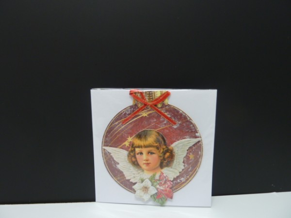 Handgearbeitete 3-D Weihnachtskarte mit Motiv &quot;Weihnachtskugel mit Engelsgesicht&quot;