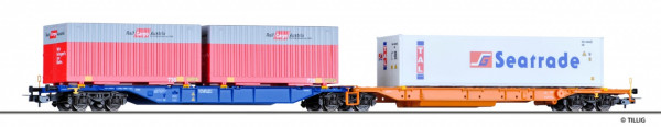 Tillig 76638 H0 - Gelenkwagen für den Container-Transport mit Taschenwagenteil, mit Ladung (Bauart -