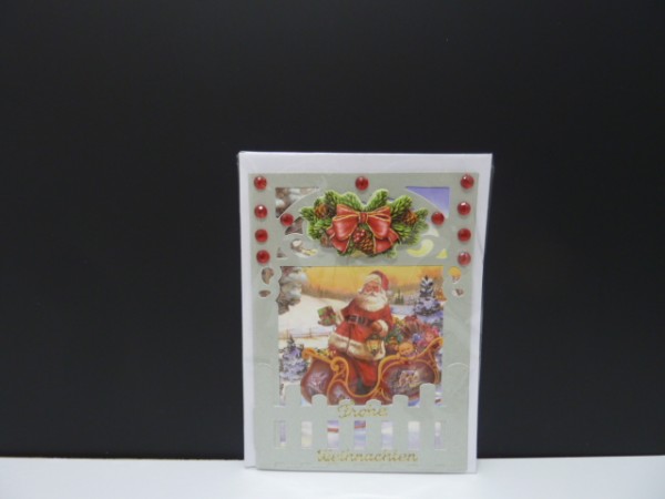 Handgearbeitete 3-D Weihnachtskarte mit Motiv &quot;Weihnachtsmann mit Schlitten&quot;