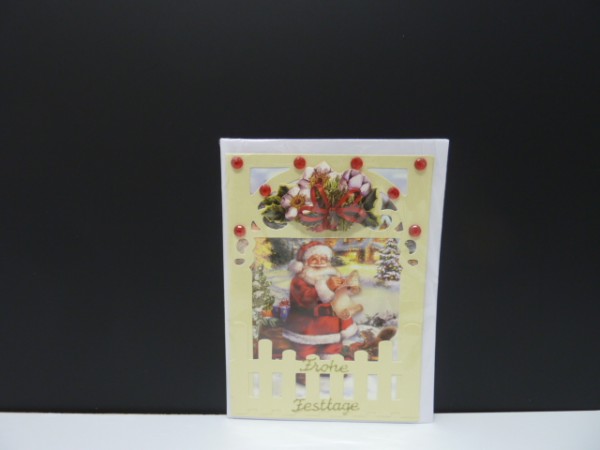 Handgearbeitete 3-D Weihnachtskarte mit Motiv &quot;Weihnachtsmann mit Geschenkesack&quot;