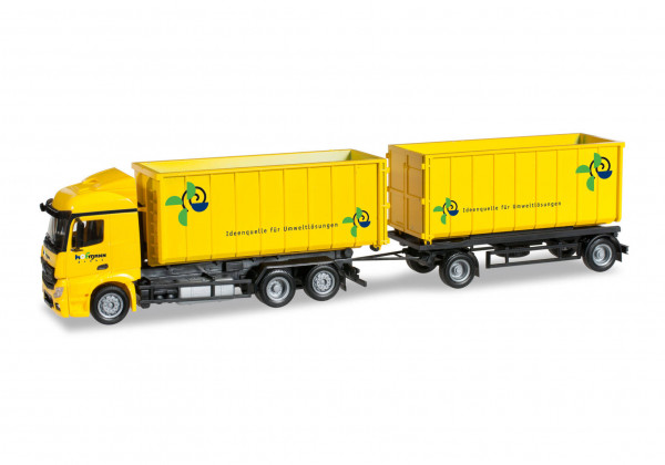 Herpa 304580 H0-LKW-Modell: Abrollmulden-Hängerzug, vom Typ; Mercedes-Benz Actros Streamspace, der