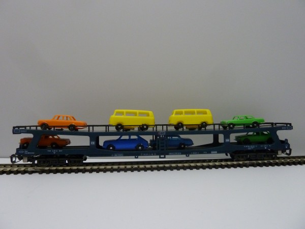 Krüger-TT-Modellbahn 9323 TT-Autotransportwagen mit Fahrzeuge, Ep. IV, eingestellt bei der DB