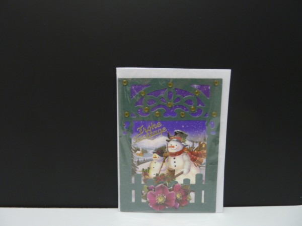 Handgearbeitete 3-D Weihnachtskarte mit Motiv &quot;Schneemann mit Schneemannkind&quot;