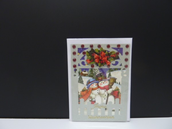 Handgearbeitete 3-D Weihnachtskarte mit Motiv &quot;Schneemann mit Schneemannfrau&quot;