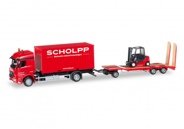 Herpa 306232 H0-LKW-Modell: Mercedes-Benz Arocs Container-LKW mit TU3 und Gabelstapler &quot;Scholpp&quot;