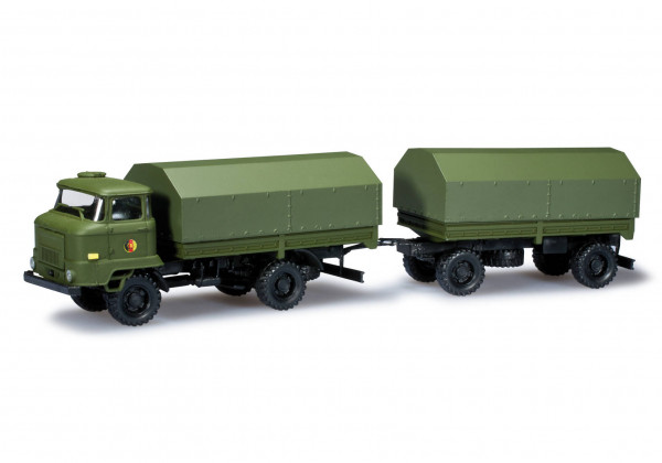 Herpa 744584 H0 - Militär-Modell: LKW-Modell, IFA L 60 Plane mit Planenanhänger der NVA