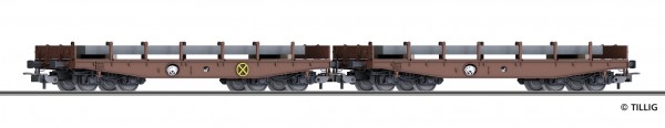 Tillig 70059 H0-DC-Güterwagenset der DB AG, 2x Schwerlastwagen mi.Stahlbrammen, Ep. V